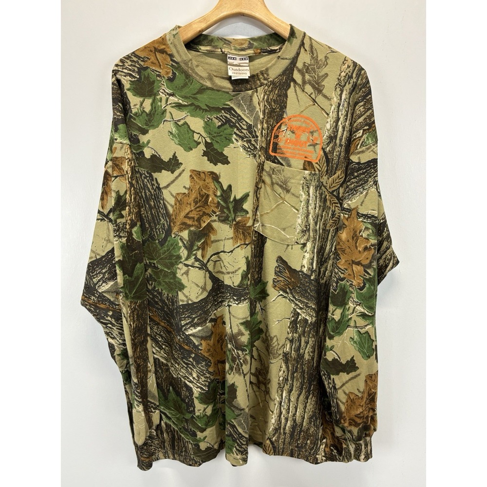 Vtg Jerzees Outdoors Camo Shirt Sz 2XL XXL Mens Hunting Shoot N Shout Long Sleev